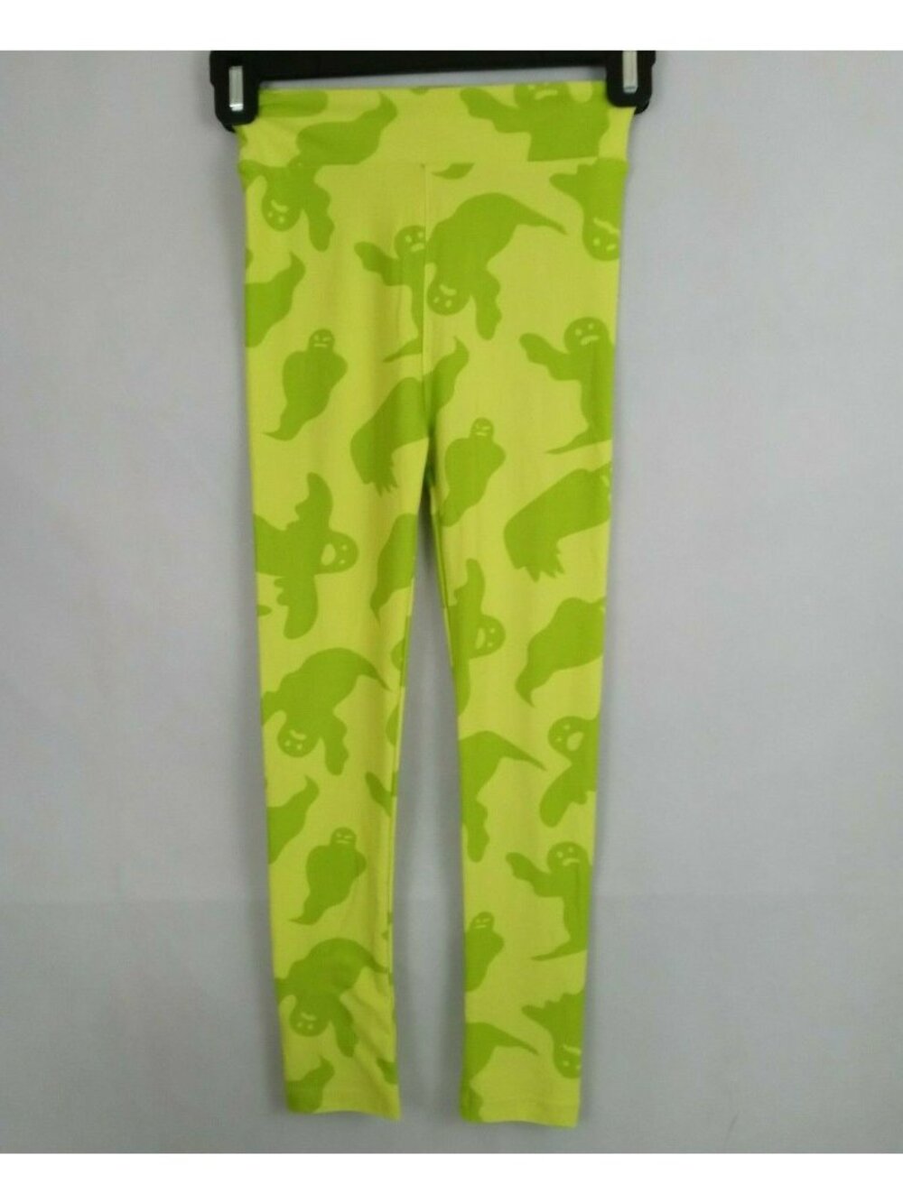 New LuLaRoe Leggings Lime Green With Ghosts Design Kids Size L/XL